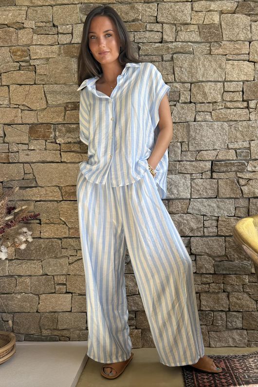 Mallow Stripe Cap Sleeve Shirt Baby Blue /40=
